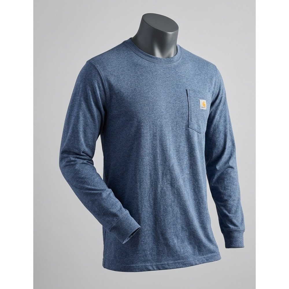 Carhartt K126 Long Sleeve Pocket Tee Heather Blue Loose Fit Menswear Classic Lg
